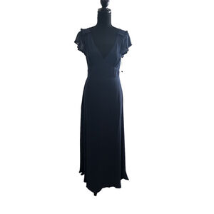 ModCloth Lightweight Navy Blue Maxi Dress w/Deep V-Neck & Cut-Out Back